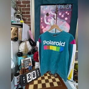 VINTAGE Polaroid Retro Crewneck Sweatshirt Adult med Green Lightweight Mens